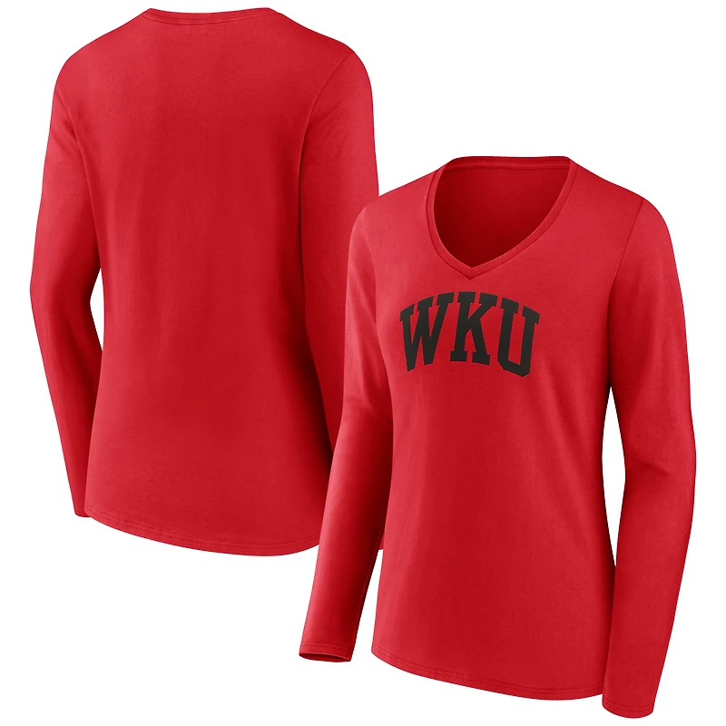 Women's Red Western Kentucky Hilltoppers Basic Arch V-Neck Long Sleeve T-Shirt