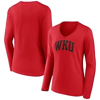 Women's Red Western Kentucky Hilltoppers Basic Arch V-Neck Long Sleeve T-Shirt