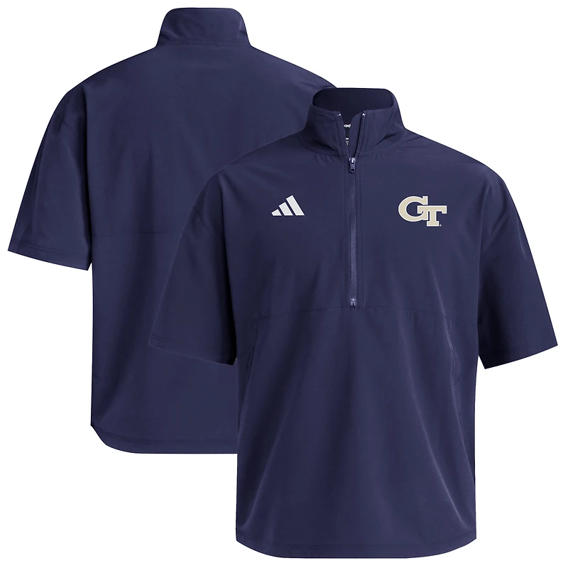 Men's adidas Navy Georgia Tech Yellow Jackets Woven Quarter-Zip Short Sleeve Pullover