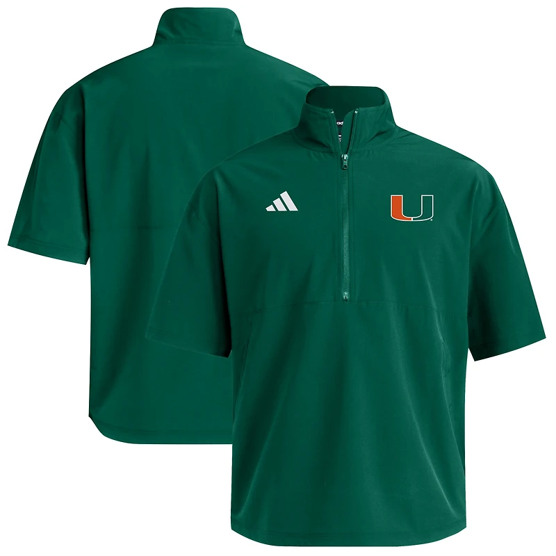 Men's adidas Green Miami Hurricanes Woven Quarter-Zip Short Sleeve Pullover