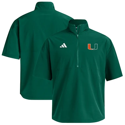 Men's adidas  Green Miami Hurricanes Woven Quarter-Zip Short Sleeve Pullover