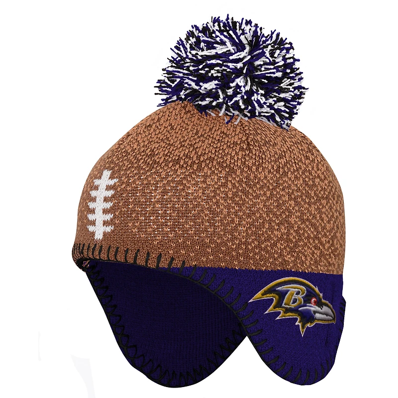 Preschool Brown Baltimore Ravens Football Head Knit Hat with Pom