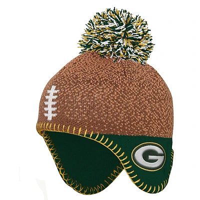 Preschool Brown Green Bay Packers Football Head Knit Hat with Pom