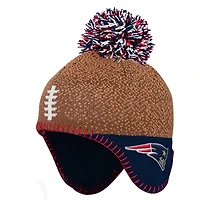 Preschool Brown New England Patriots Football Head Knit Hat with Pom