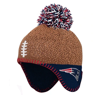 Preschool Brown New England Patriots Football Head Knit Hat with Pom