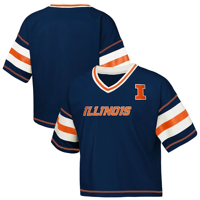 Girls Youth Navy Illinois Fighting Illini Grid Iron V-Neck T-Shirt