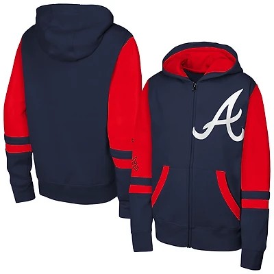 Men's Outerstuff Navy Atlanta Braves Stadium Colorblock Full-Zip Hoodie