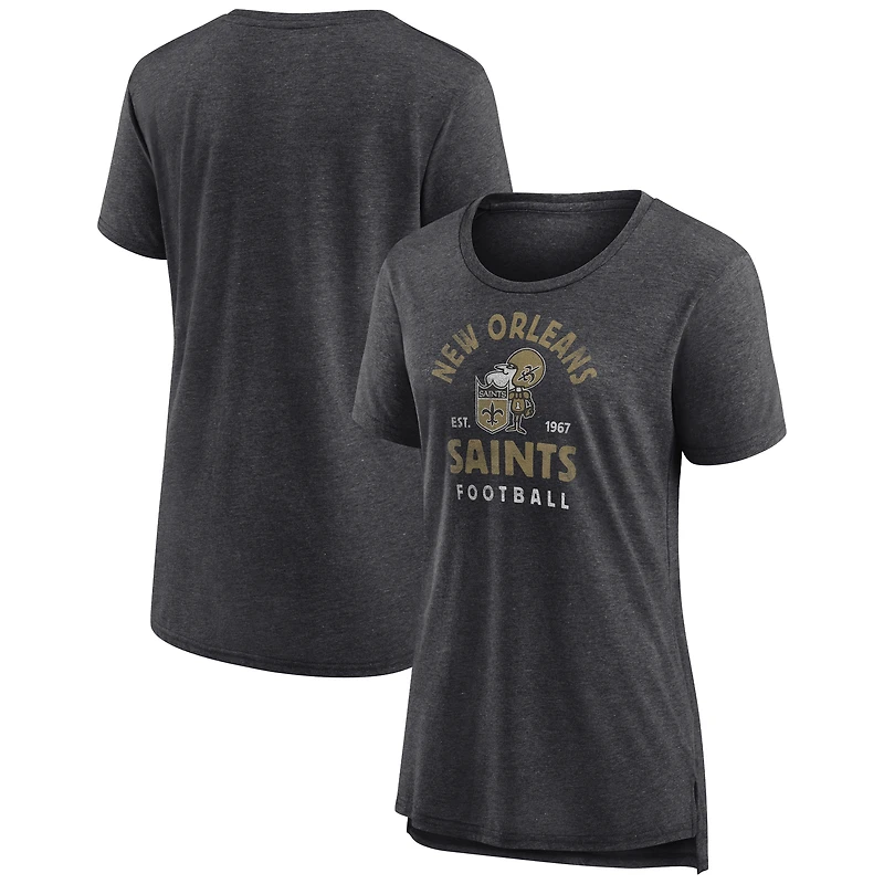 Women's Charcoal New Orleans Saints Vintage Arch Tri-Blend T-Shirt