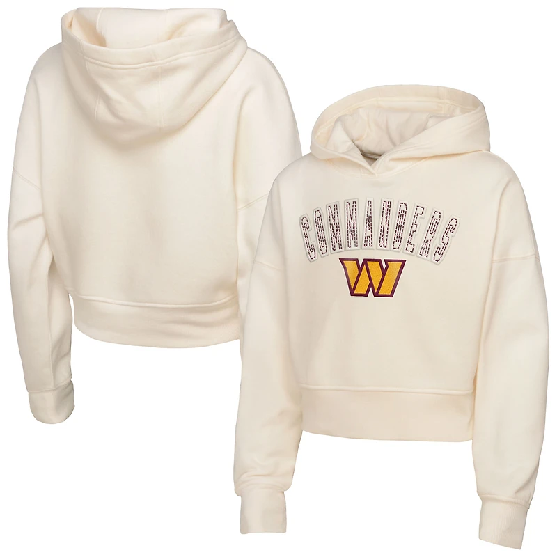Girls Youth Outerstuff Cream Washington Commanders Oversized Cropped Blitz Hoodie