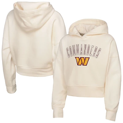 Girls Youth Outerstuff Cream Washington Commanders Oversized Cropped Blitz Hoodie