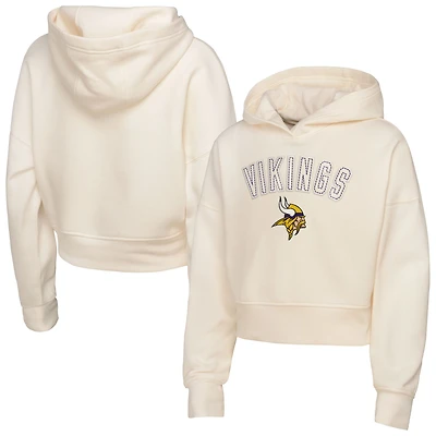 Girls Youth Outerstuff Cream Minnesota Vikings Oversized Cropped Blitz Hoodie
