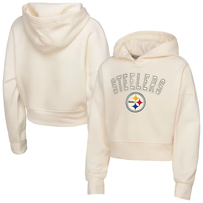 Girls Youth Outerstuff Cream Pittsburgh Steelers Oversized Cropped Blitz Hoodie