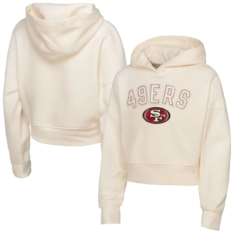 Girls Youth Outerstuff Cream San Francisco 49ers Oversized Cropped Blitz Hoodie