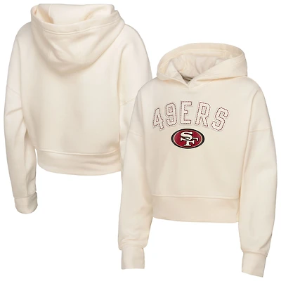 Girls Youth Outerstuff Cream San Francisco 49ers Oversized Cropped Blitz Hoodie