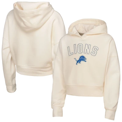Girls Youth Outerstuff Cream Detroit Lions Oversized Cropped Blitz Hoodie