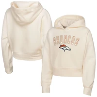 Girls Youth Outerstuff Cream Denver Broncos Oversized Cropped Blitz Hoodie