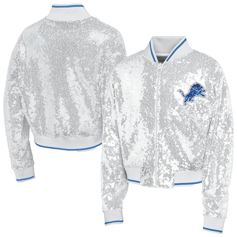 Youth Girl's Outerstuff Silver Detroit Lions Glam Squad Sequin Jacket