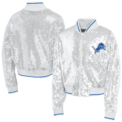 Youth Girl's Outerstuff Silver Detroit Lions Glam Squad Sequin Jacket