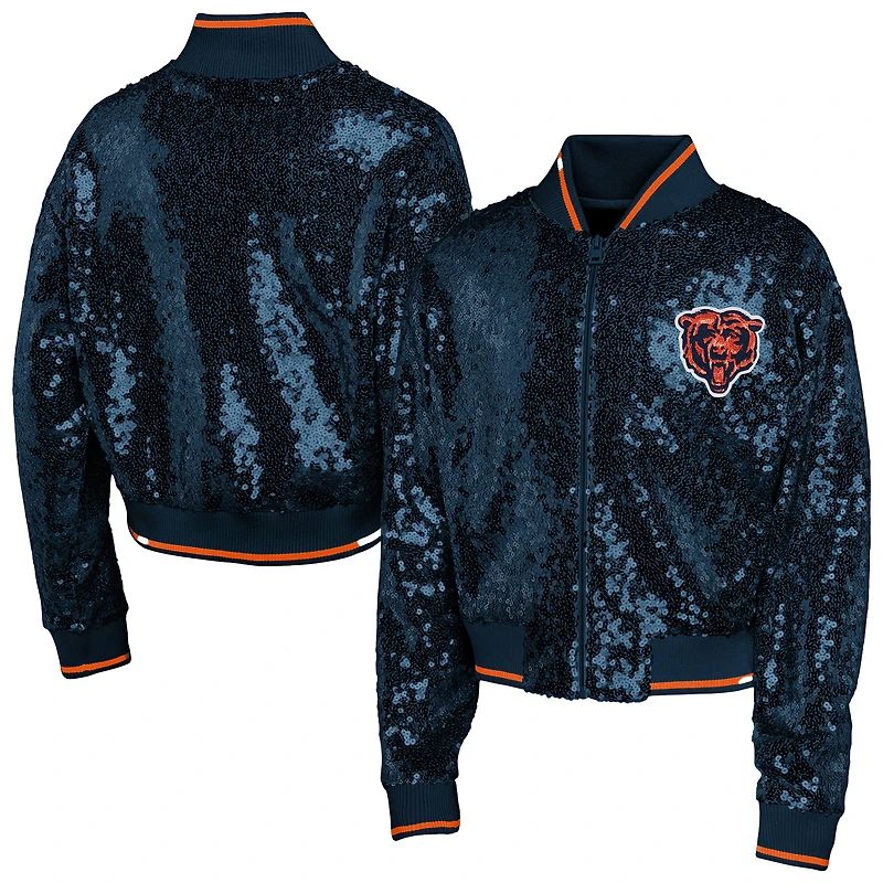 Youth Girl's Outerstuff Navy Chicago Bears Glam Squad Sequin Jacket
