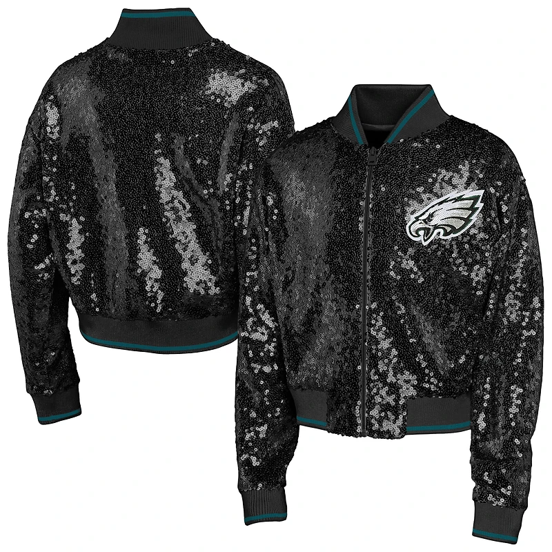 Youth Girl's Outerstuff Black Philadelphia Eagles Glam Squad Sequin Jacket