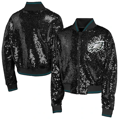 Youth Girl's Outerstuff Black Philadelphia Eagles Glam Squad Sequin Jacket