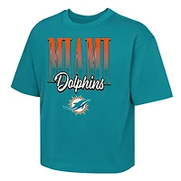 Girls Youth Outerstuff  Aqua Miami Dolphins Big City Boxy T-Shirt