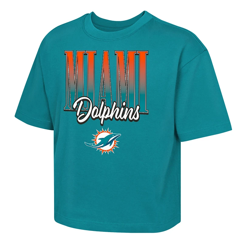 Girls Youth Outerstuff  Aqua Miami Dolphins Big City Boxy T-Shirt