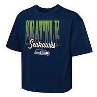 Girls Youth Outerstuff  Navy Seattle Seahawks Big City Boxy T-Shirt