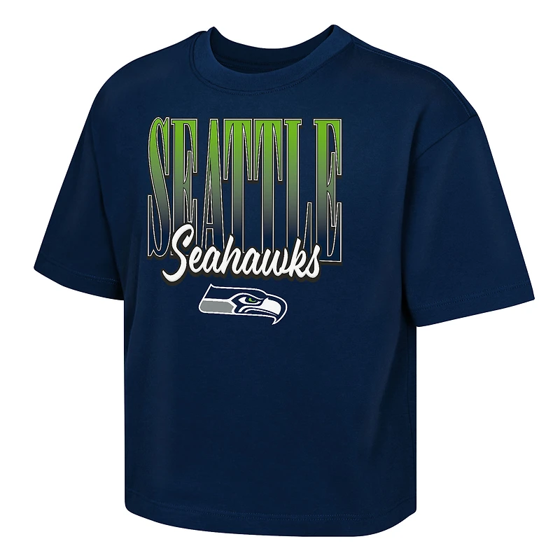 Girls Youth Outerstuff Navy Seattle Seahawks Big City Boxy T-Shirt