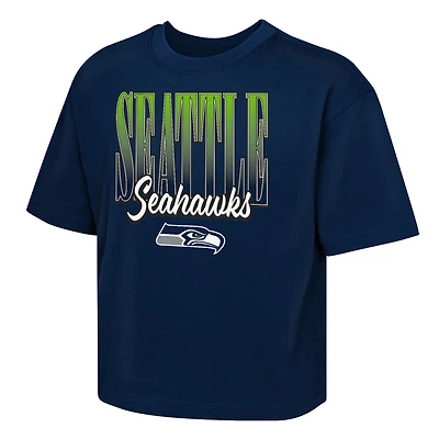 Girls Youth Outerstuff  Navy Seattle Seahawks Big City Boxy T-Shirt