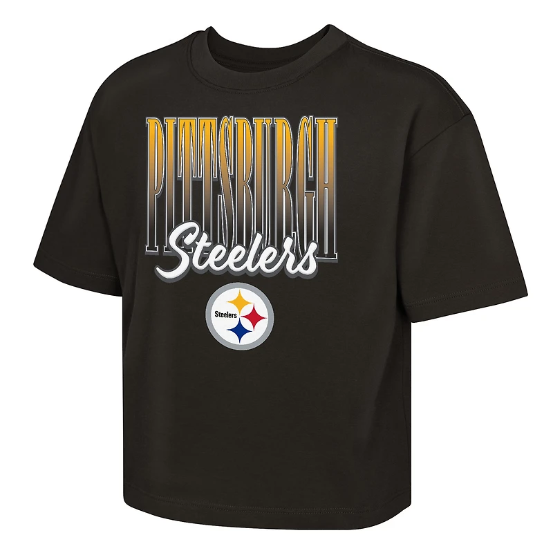 Girls Youth Outerstuff Black Pittsburgh Steelers Big City Boxy T-Shirt