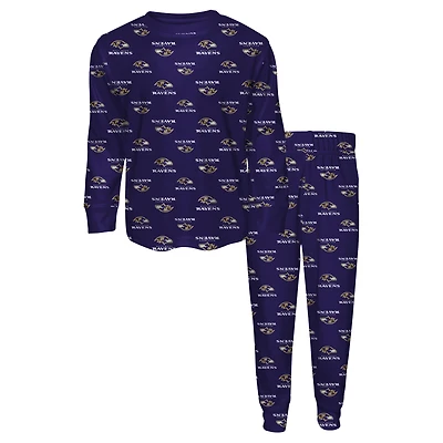 Youth Outerstuff Purple Baltimore Ravens All-Over-Print Long Sleeve T-Shirt and Pants Sleep Set