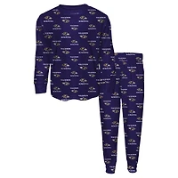 Youth Outerstuff Purple Baltimore Ravens All-Over-Print Long Sleeve T-Shirt and Pants Sleep Set