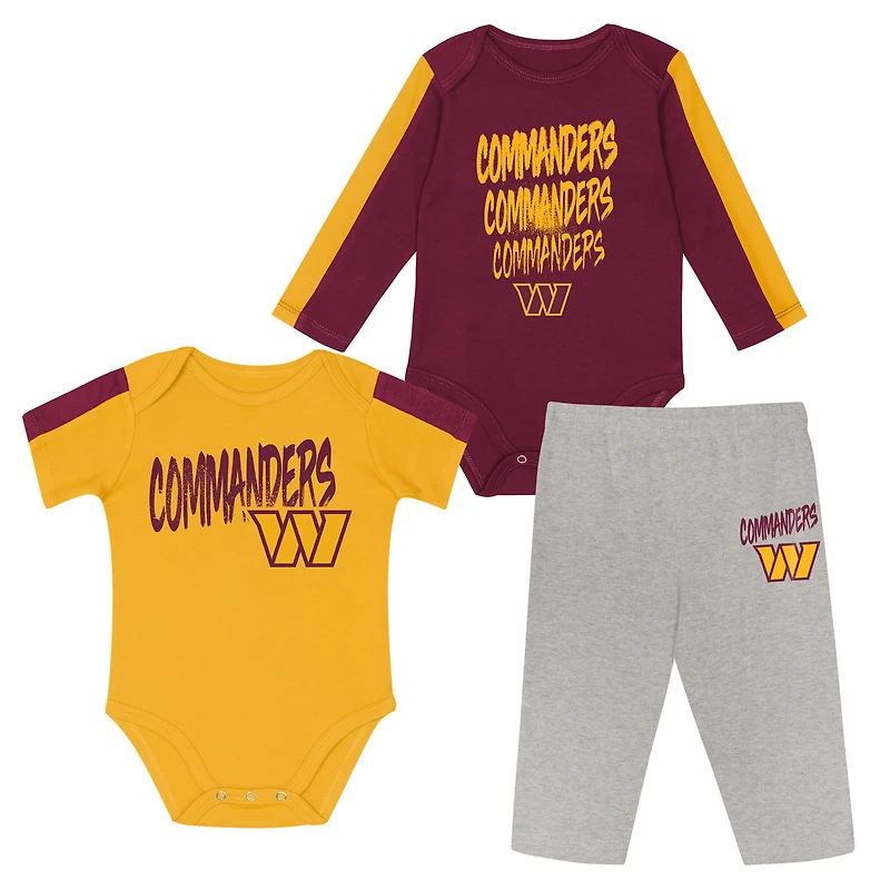 Infant Outerstuff Burgundy/Gold Washington Commanders Double Down Bodysuits and Pants 3-Piece Set