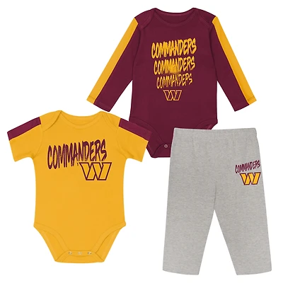 Infant Outerstuff Burgundy/Gold Washington Commanders Double Down Bodysuits and Pants 3-Piece Set
