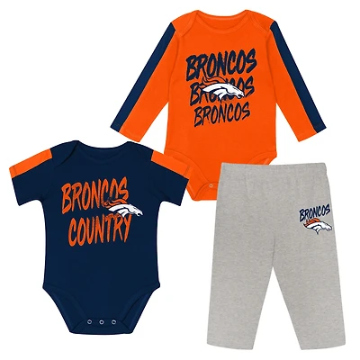 Infant Outerstuff Orange/Navy Denver Broncos Double Down Bodysuits and Pants 3-Piece Set