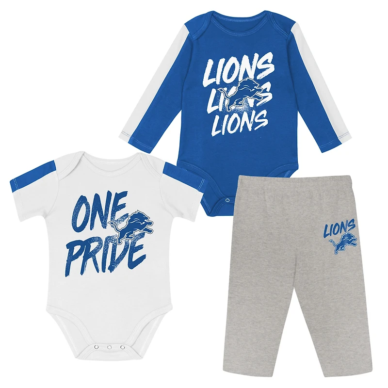 Infant Outerstuff Blue/White Detroit Lions Double Down Bodysuits and Pants 3-Piece Set