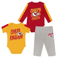 Infant Outerstuff Red/Gold Kansas City Chiefs Double Down Bodysuits and Pants 3-Piece Set