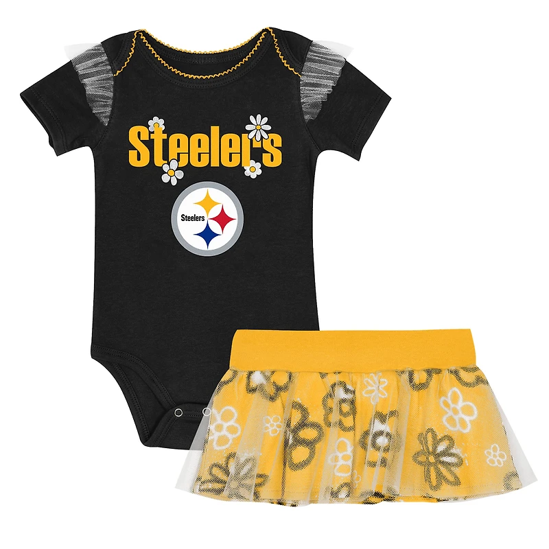 Girls Infant Outerstuff Pittsburgh Steelers My Team Rocks Bodysuit and Skirt Set