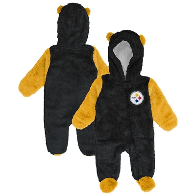 Newborn & Infant Outerstuff Black Pittsburgh Steelers Stay Napping Fleece Bunting Full-Zip Sleeper