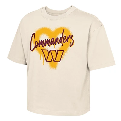 Girl's Youth Outerstuff Cream Washington Commanders Spray Heart Boxy T-Shirt