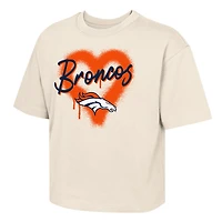 Girl's Youth Outerstuff Cream Denver Broncos Spray Heart Boxy T-Shirt