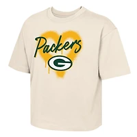 Girl's Youth Outerstuff Cream Green Bay Packers Spray Heart Boxy T-Shirt