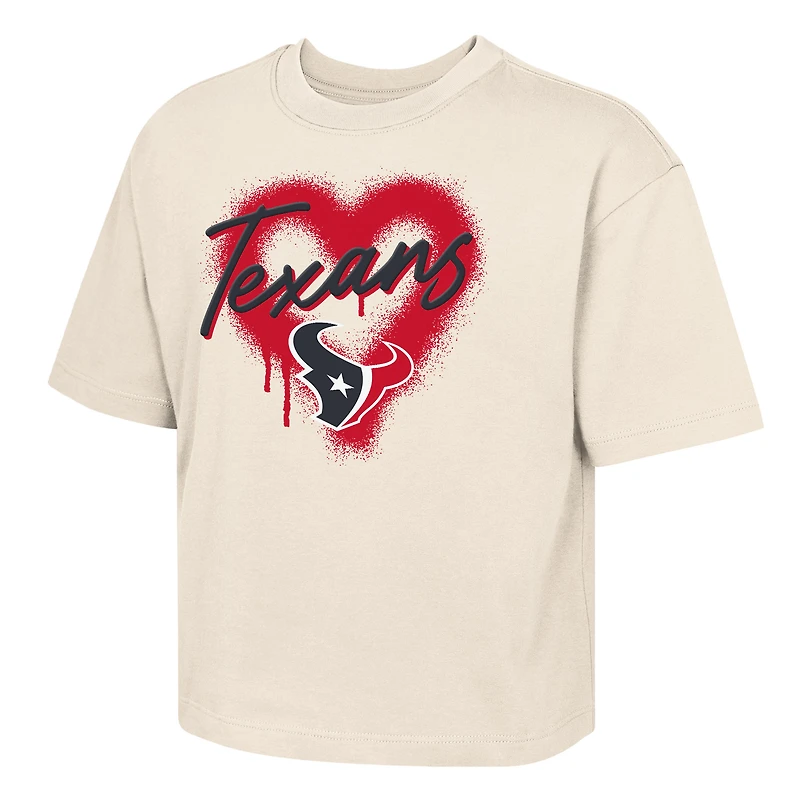 Girl's Youth Outerstuff Cream Houston Texans Spray Heart Boxy T-Shirt