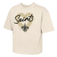 Girl's Youth Outerstuff Cream New Orleans Saints Spray Heart Boxy T-Shirt
