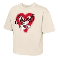 Girl's Youth Outerstuff Cream Kansas City Chiefs Spray Heart Boxy T-Shirt