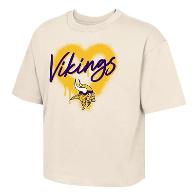 Girl's Youth Outerstuff Cream Minnesota Vikings Spray Heart Boxy T-Shirt