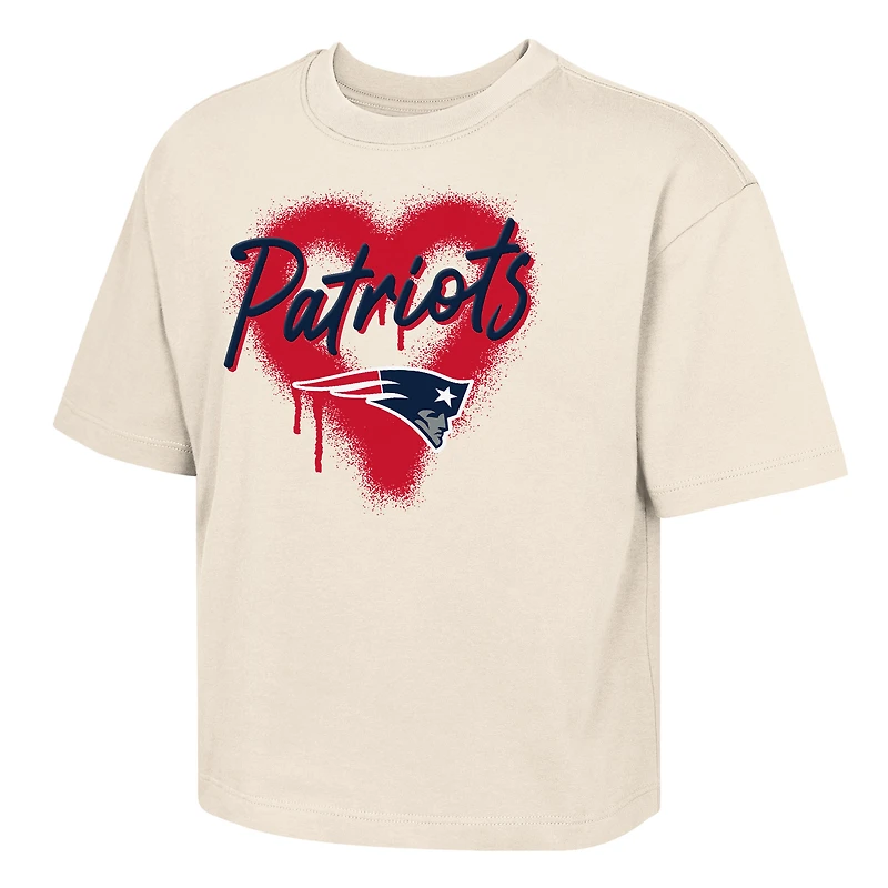 Girl's Youth Outerstuff Cream New England Patriots Spray Heart Boxy T-Shirt
