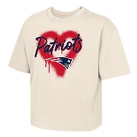 Girl's Youth Outerstuff Cream New England Patriots Spray Heart Boxy T-Shirt