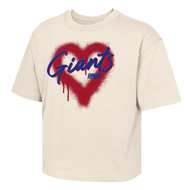 Girl's Youth Outerstuff Cream New York Giants Spray Heart Boxy T-Shirt